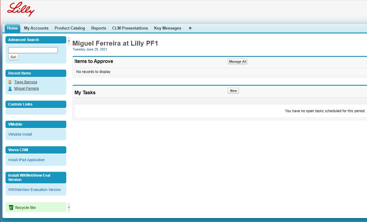 SalesForce main page